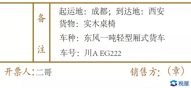 到达地,车种车号以及运输货物信息等内容填写在发票备注栏中,如内容
